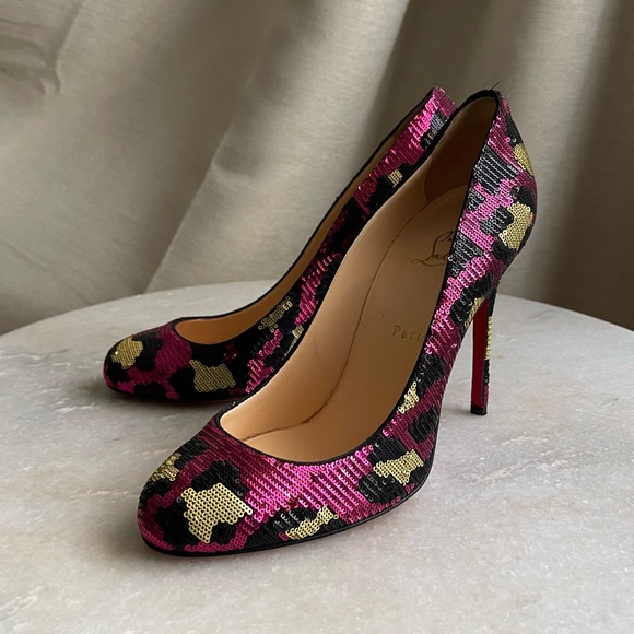 Authentic Christian Louboutin multicoloured leopard sequin Fifi pump (size 40) - Picture 5 of 11